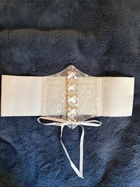 White Lace Corset Waist Belt with Ribbon Lacing - Women Accessories